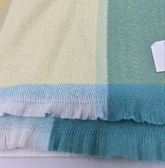 NWT BANANA REPUBLIC OVERSIZE BLANKET SCARF SHAWL WRAP CITRON BLUE PLAID WOMEN OS - Picture 10 of 15